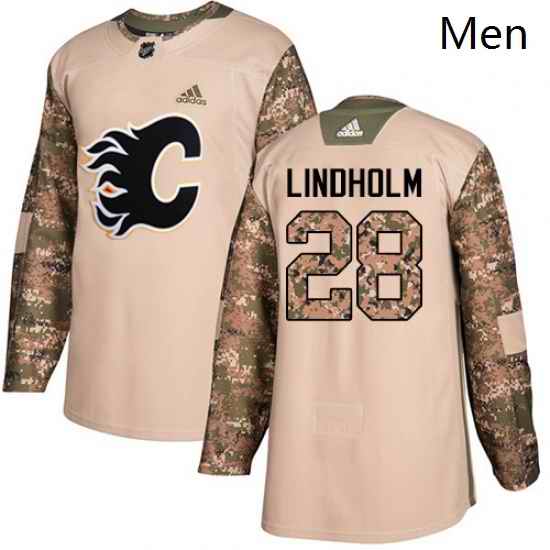Mens Adidas Calgary Flames 28 Elias Lindholm Camo Authentic 2017 Veterans Day Stitched NHL Jersey